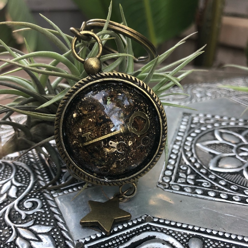 Steampunk galaxy brass key keychain handmade by me